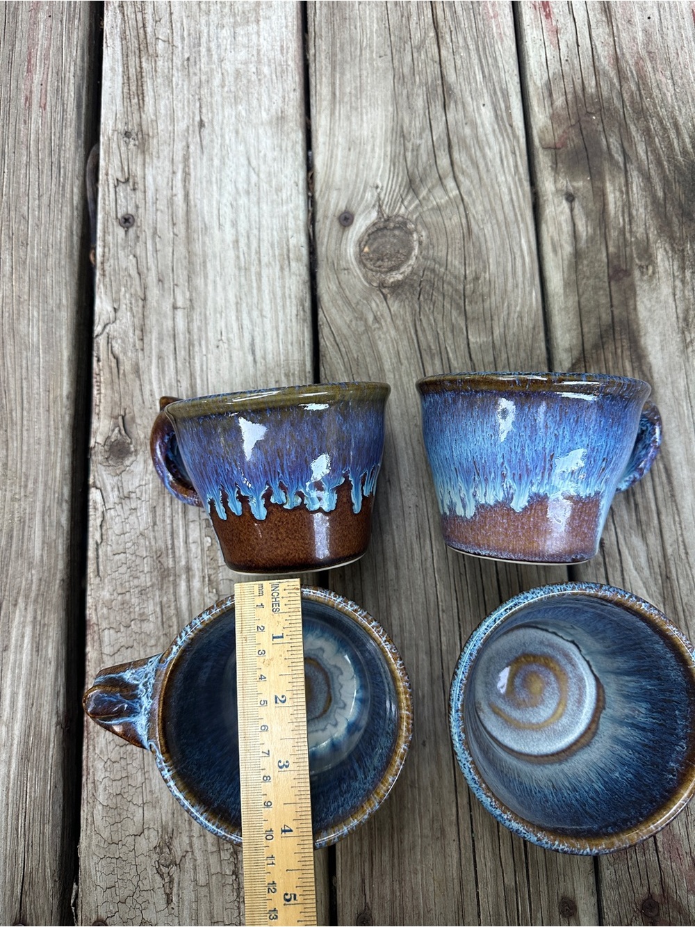 Set of 4 Handmade Ceramic Mugs with brown and blue glaze drip effect - Picture 7 of 7